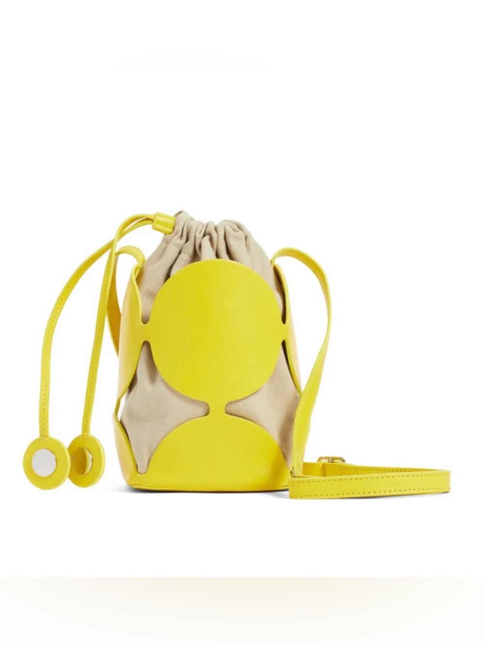 Pierre Hardy Bulle Cutout Yellow Bucket Drawstring Crossbody Bag Leather EUC
